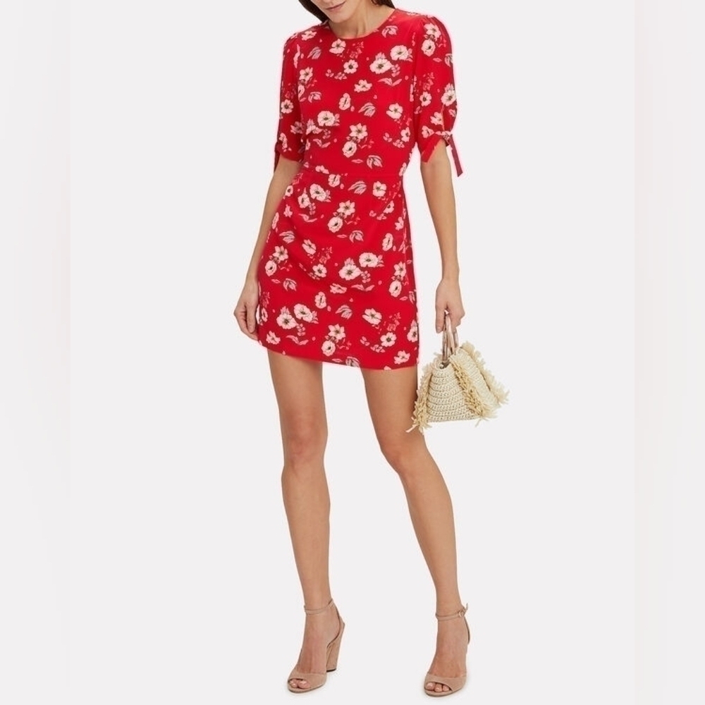INTERMIX CLEO Red Silk Crepe Floral Mini Dress in 2